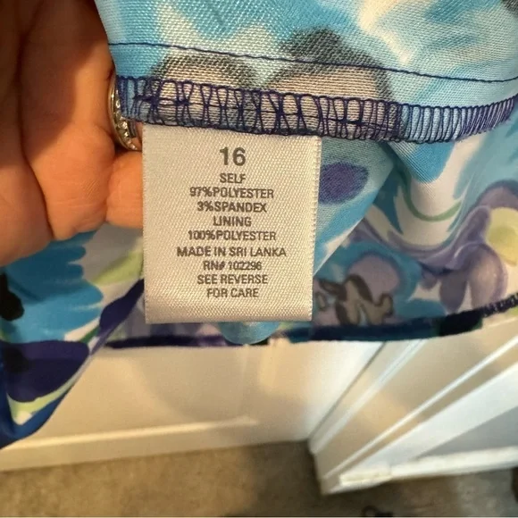 DressBarn Blue Purple Green Floral Shift Dress Size 16 - Picture 11 of 11